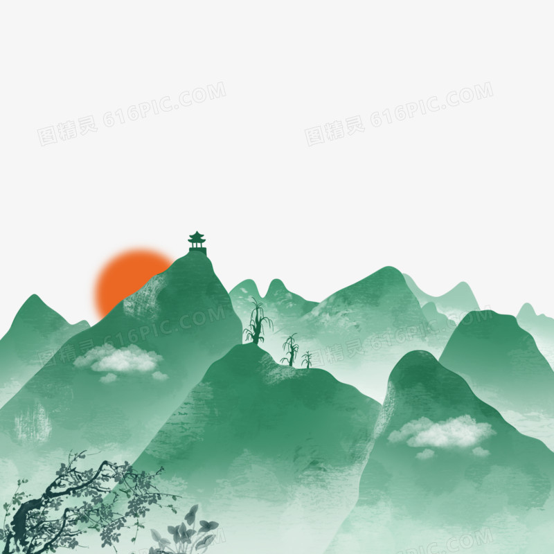 水墨春季山景免抠元素
