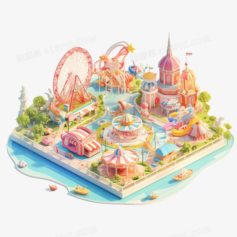 3D立体游乐园设施元素