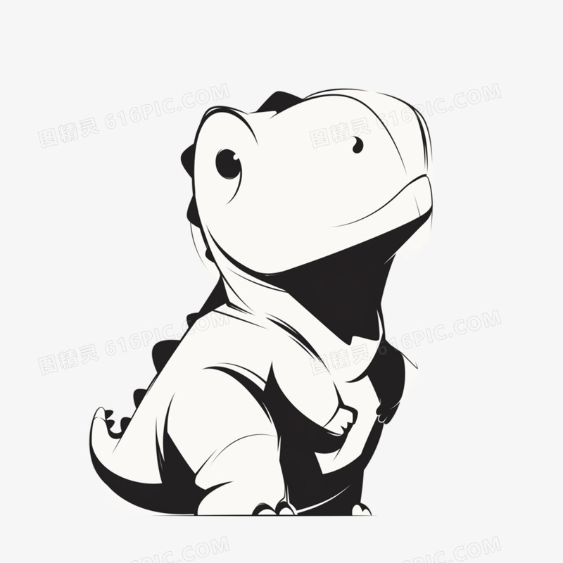 卡通插画风黑白恐龙免抠元素