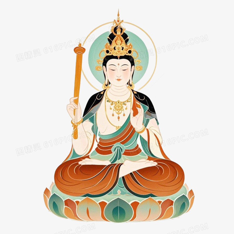 手绘插画菩萨免抠元素
