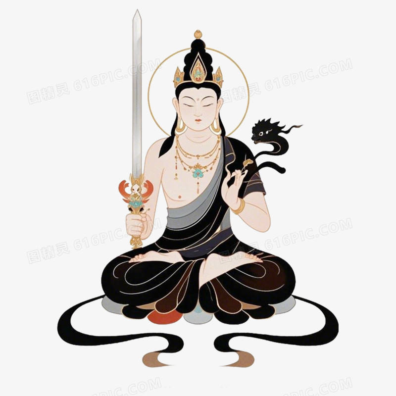 手绘插画菩萨免抠元素