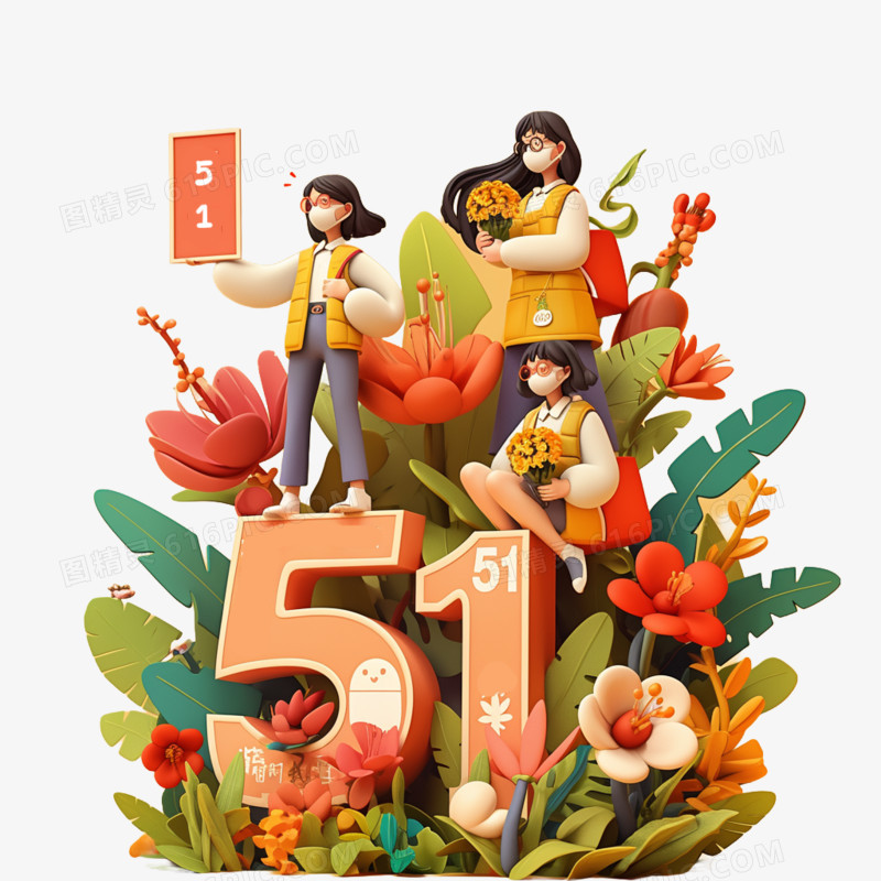 创意51数字和职业人物免抠元素