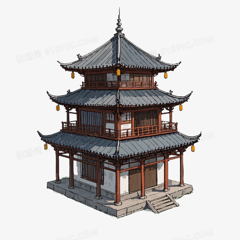 水彩风格凉亭的免抠元素