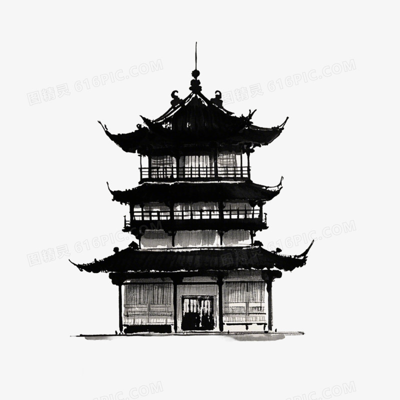 水彩风格凉亭的免抠元素
