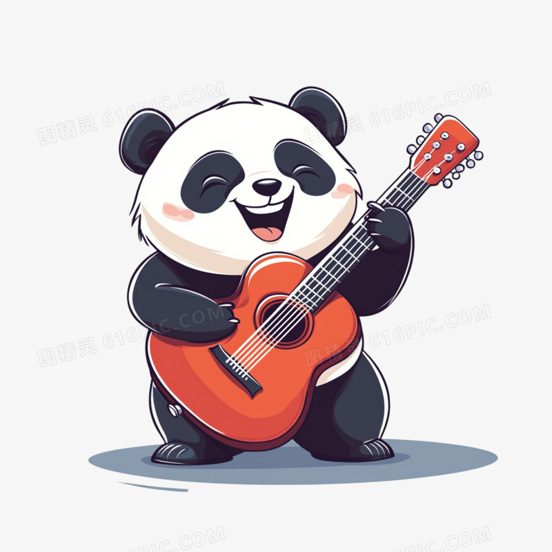 熊猫玩吉他免抠元素