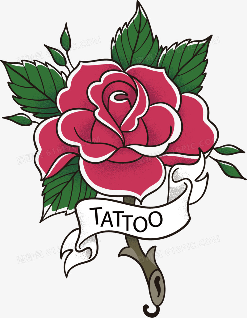 矢量手绘玫瑰花纹身图案