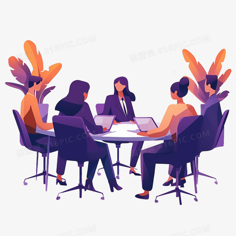 手绘插画开会办公免抠元素