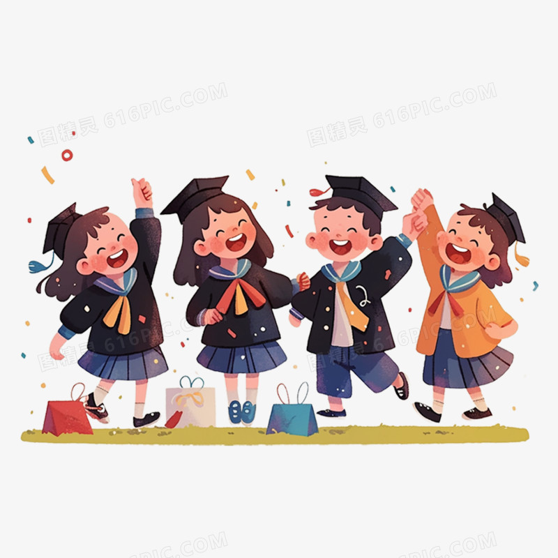 手绘插画毕业生免抠元素