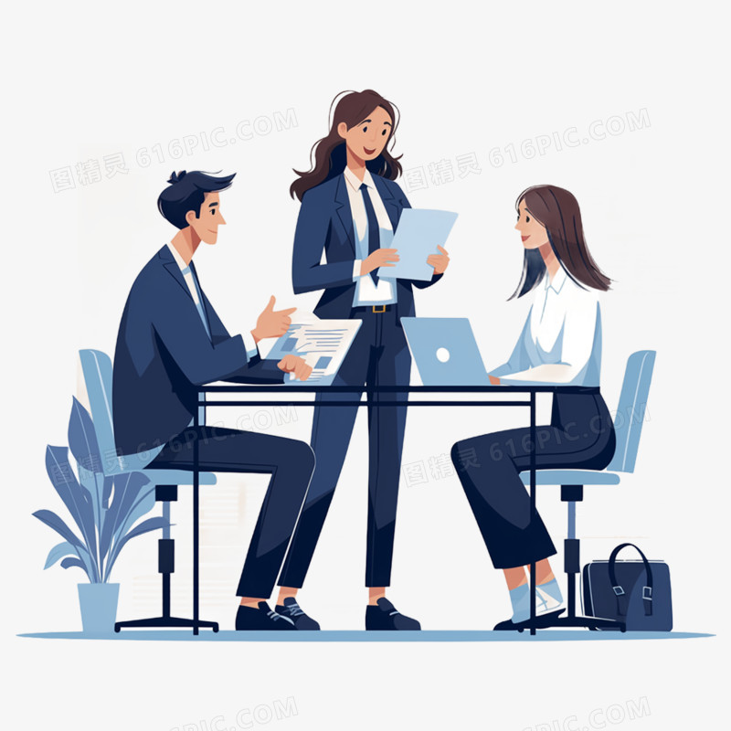 手绘插画开会办公免抠元素
