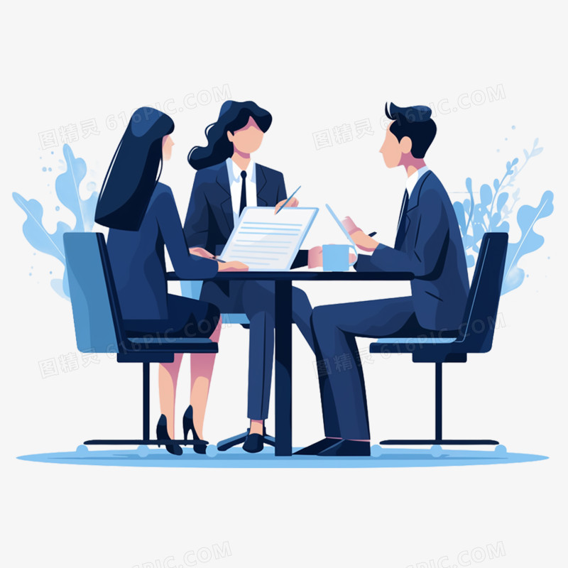 手绘插画开会办公免抠元素