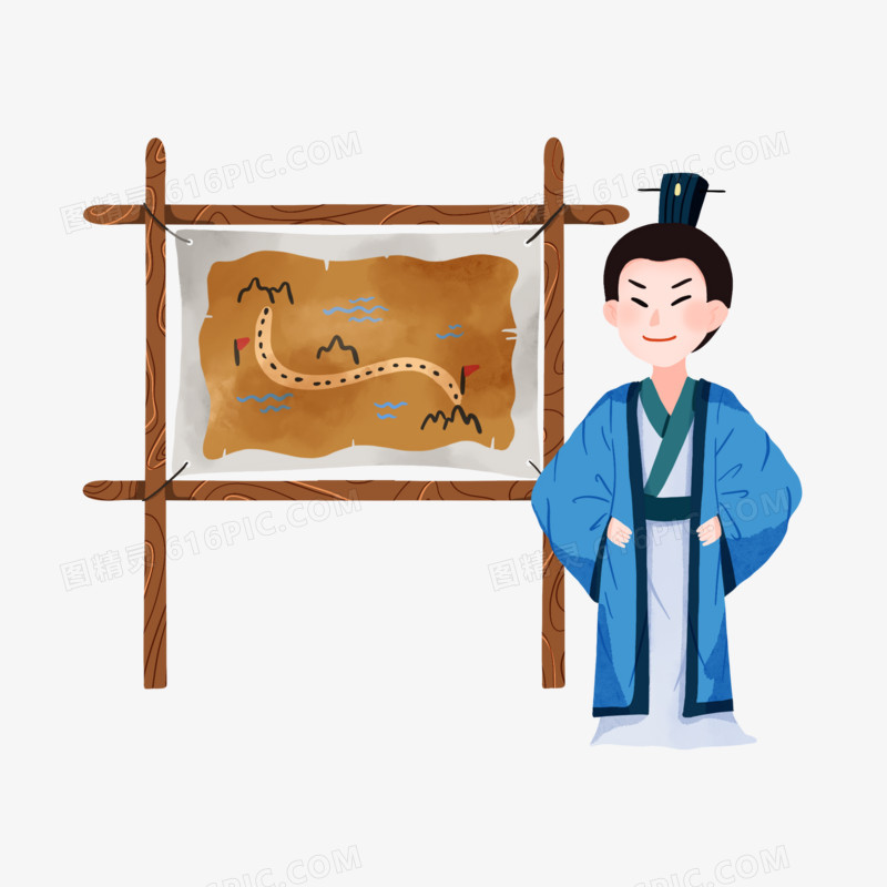 手绘纸上谈兵成语插画素材