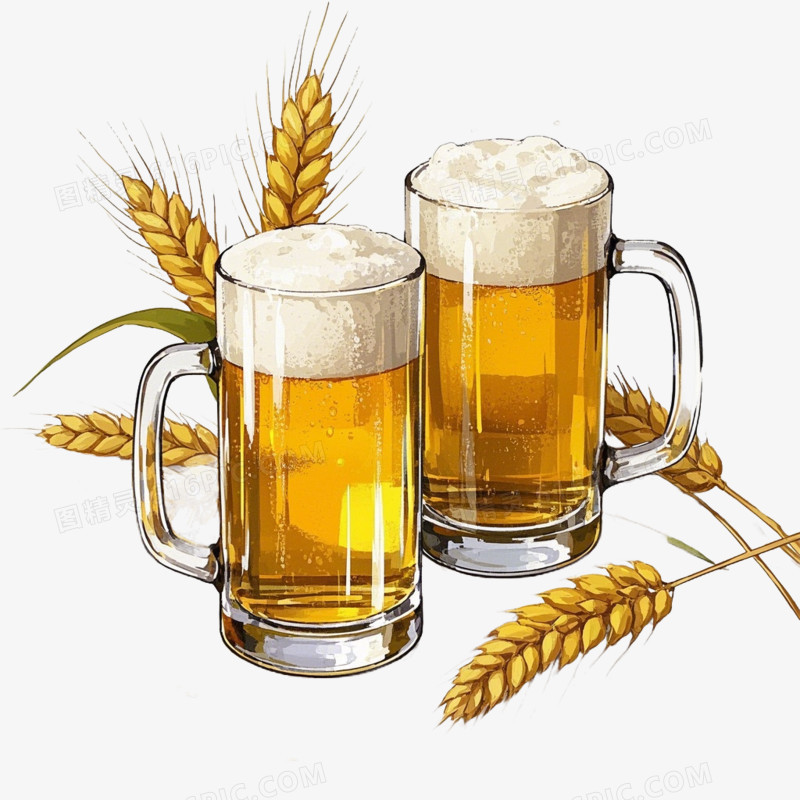 手绘风格小麦精酿啤酒免抠元素