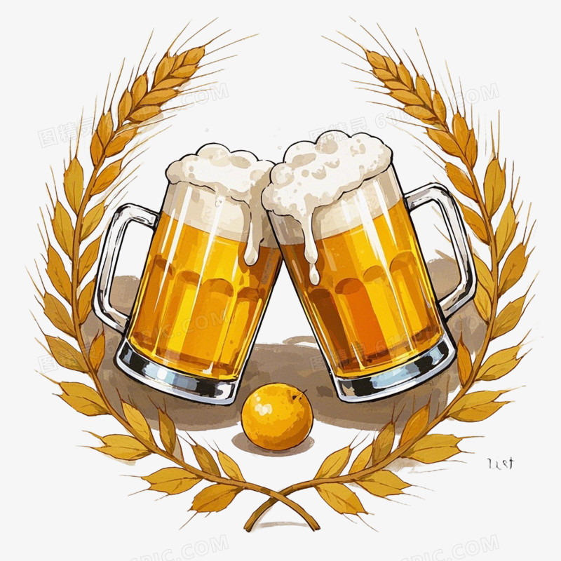 手绘风格小麦精酿啤酒免抠元素