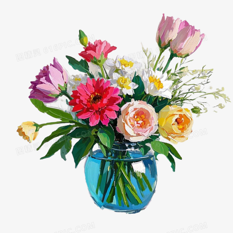 油画风格插花免抠元素