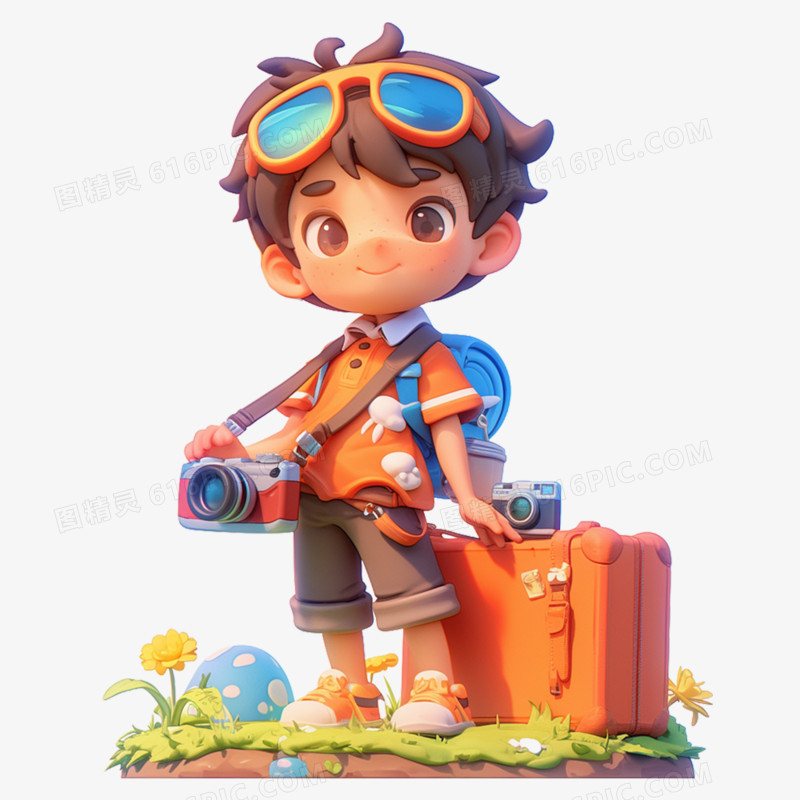 3D立体春季出游免抠元素