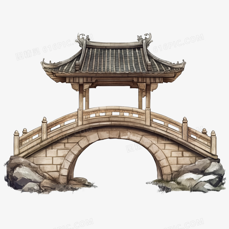 手绘插画亭台楼阁免抠元素