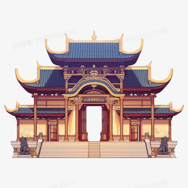 手绘中国风亭台楼阁免抠元素