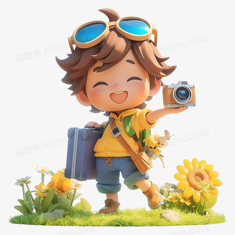 3D人物春游出行免抠元素