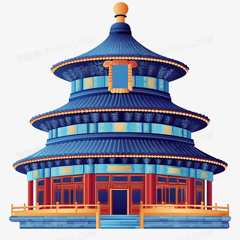 手绘中国风亭台楼阁免抠元素