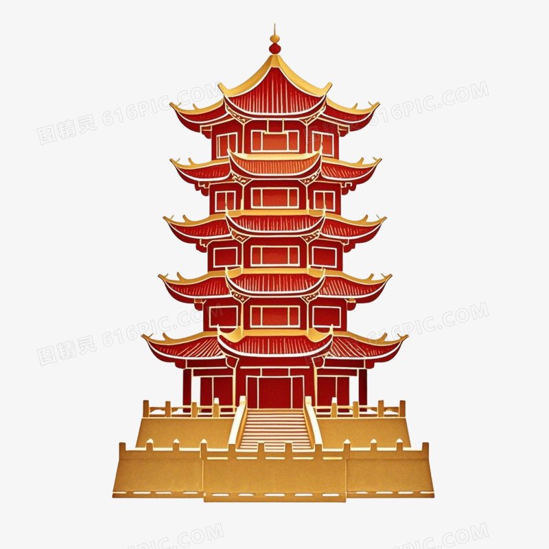传统亭台楼阁古建筑免抠元素
