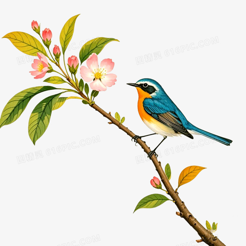 水彩花鸟免抠元素
