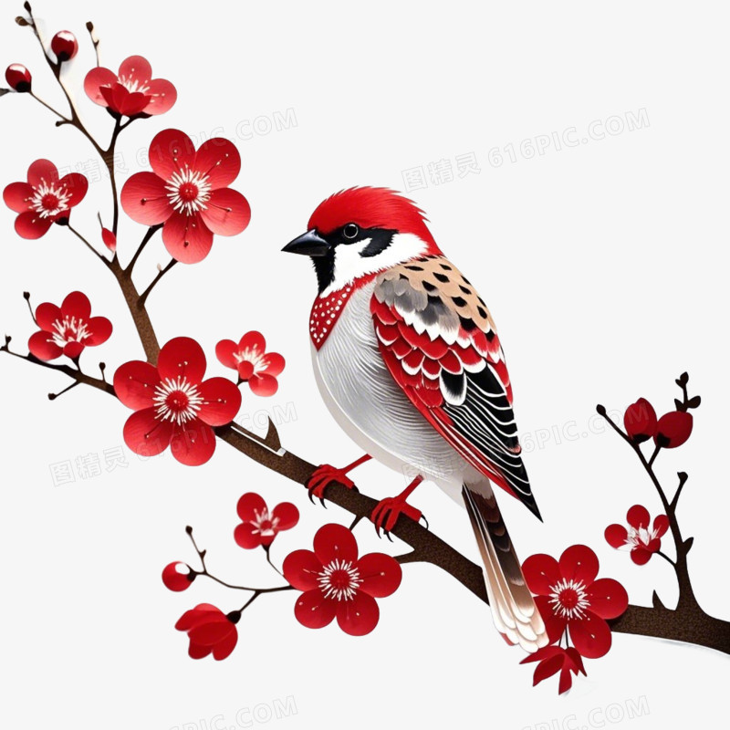 麻雀在梅花树枝上的免抠元素