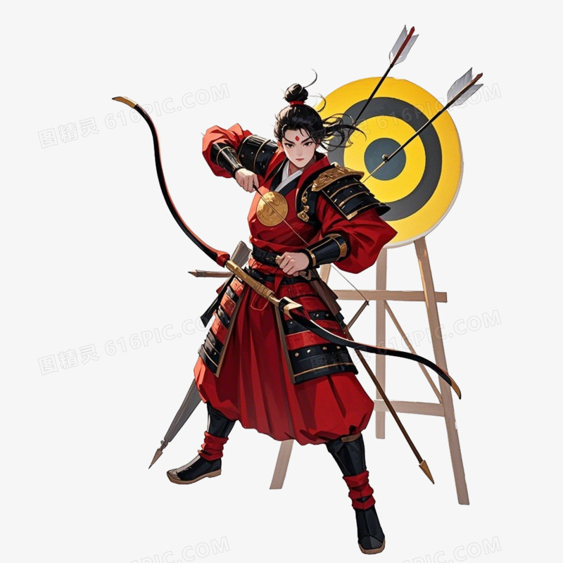 穿着古代服饰的男人在射箭的免抠元素
