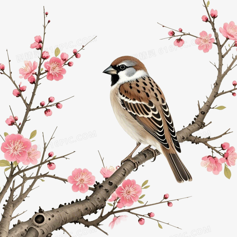 麻雀在梅花树枝上的免抠元素