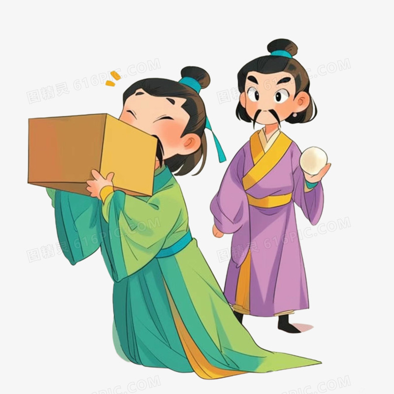 卡通手绘买椟还珠故事元素