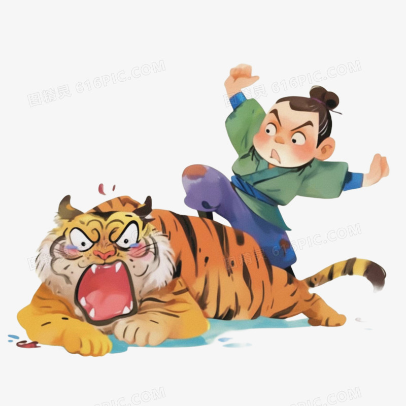 卡通手绘武松打虎故事元素