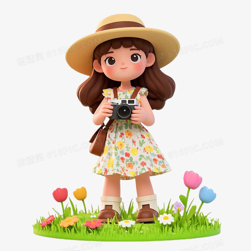 3D粘土风格女生出游免抠元素