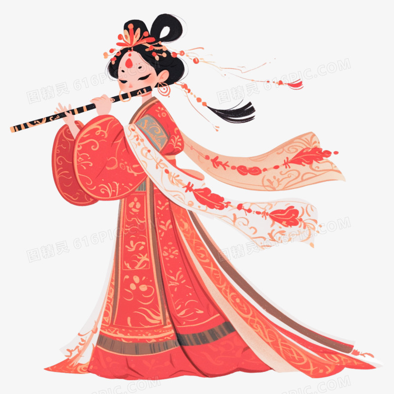 卡通插画古装人物演奏中式乐器