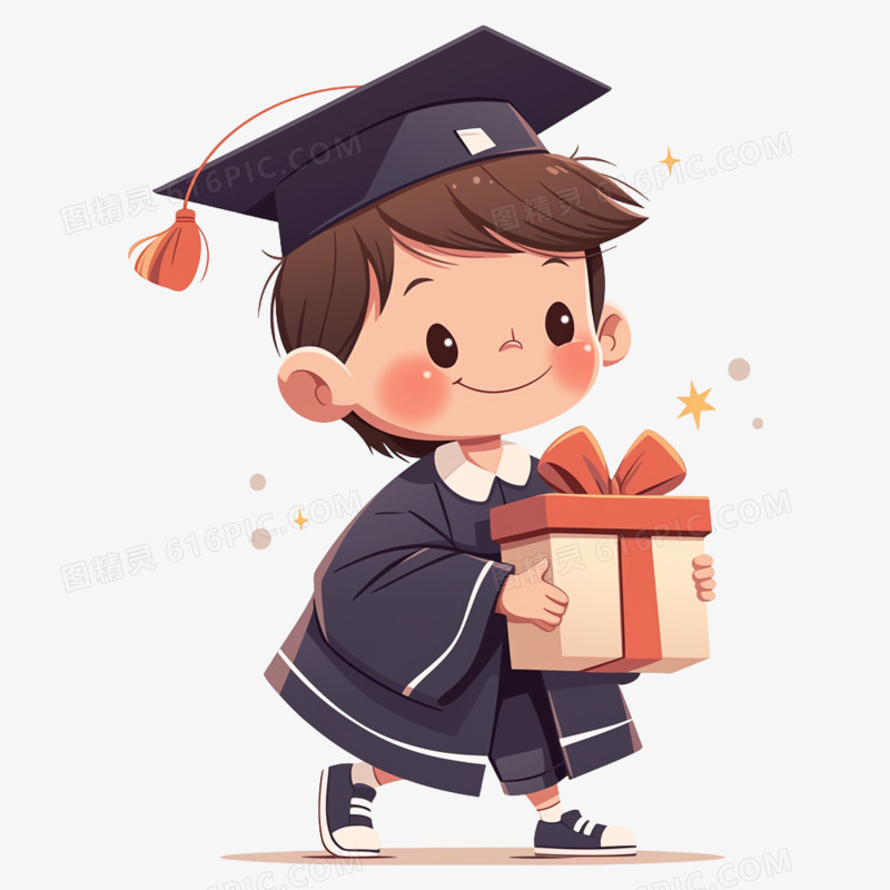 插画风穿学士袍的小学生元素