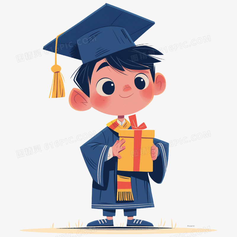 插画风穿学士袍的小学生元素