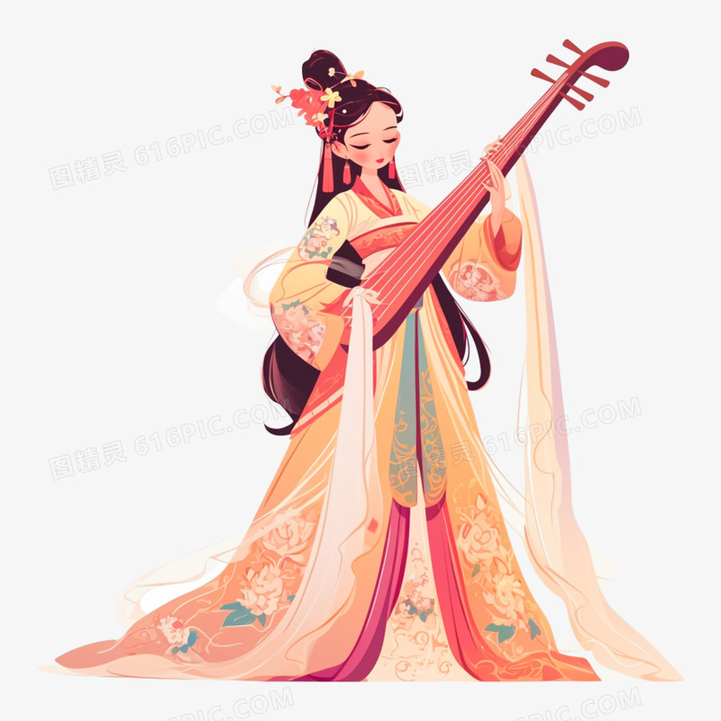卡通插画古装人物演奏中式乐器