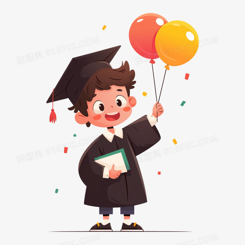 插画风毕业季小学生元素