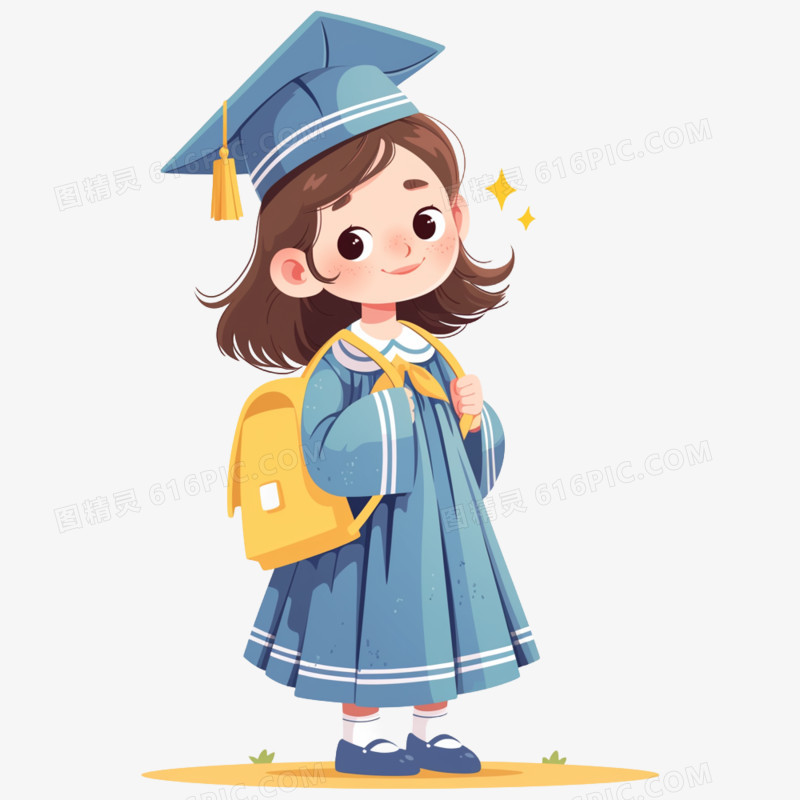 插画风穿学士袍的小学生元素