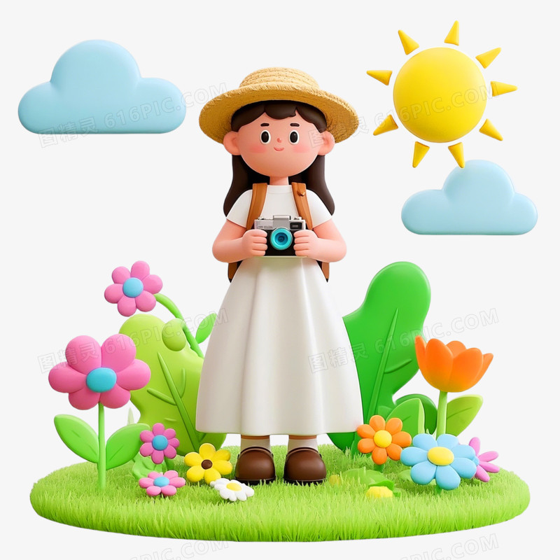 3D粘土风格女生出游免抠元素