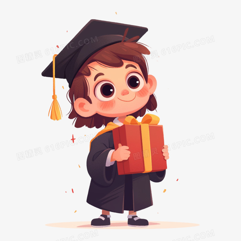 插画风穿学士袍的小学生元素