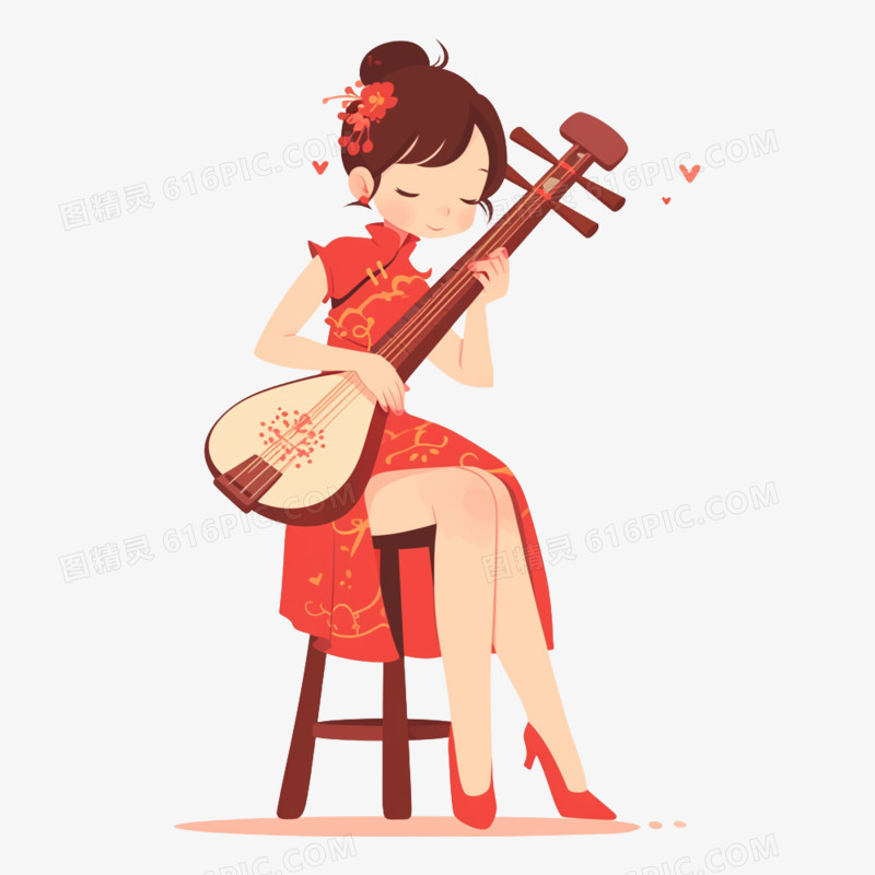 插画风小女子演奏乐器元素