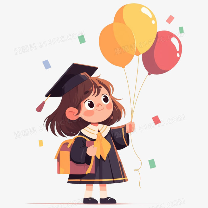 插画风毕业季小学生元素