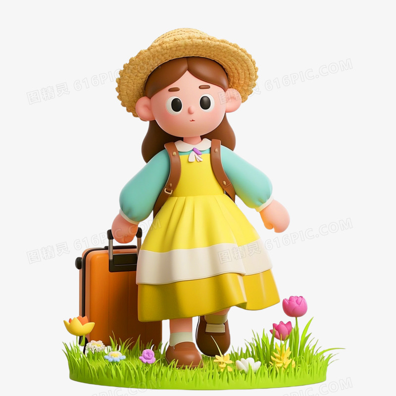 3D粘土风格女生出游免抠元素