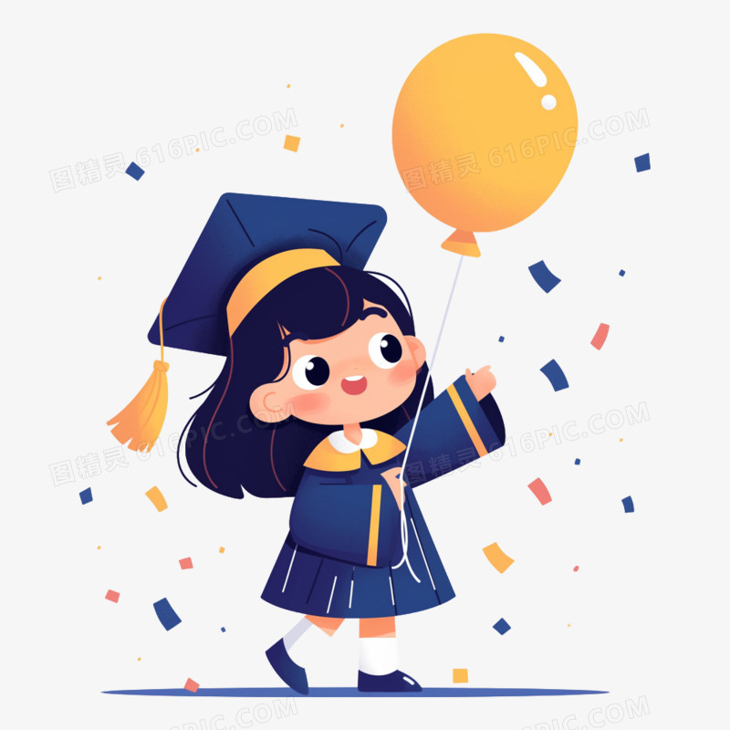 插画风毕业季小学生元素