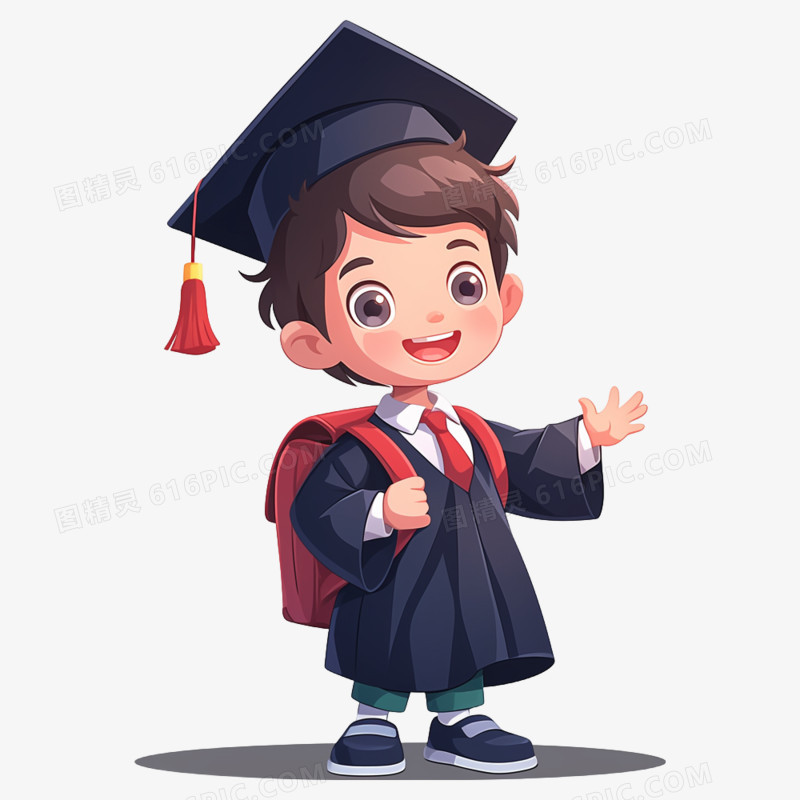插画风穿学士袍的小学生元素