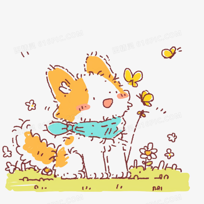 手绘可爱描边简笔画免抠元素