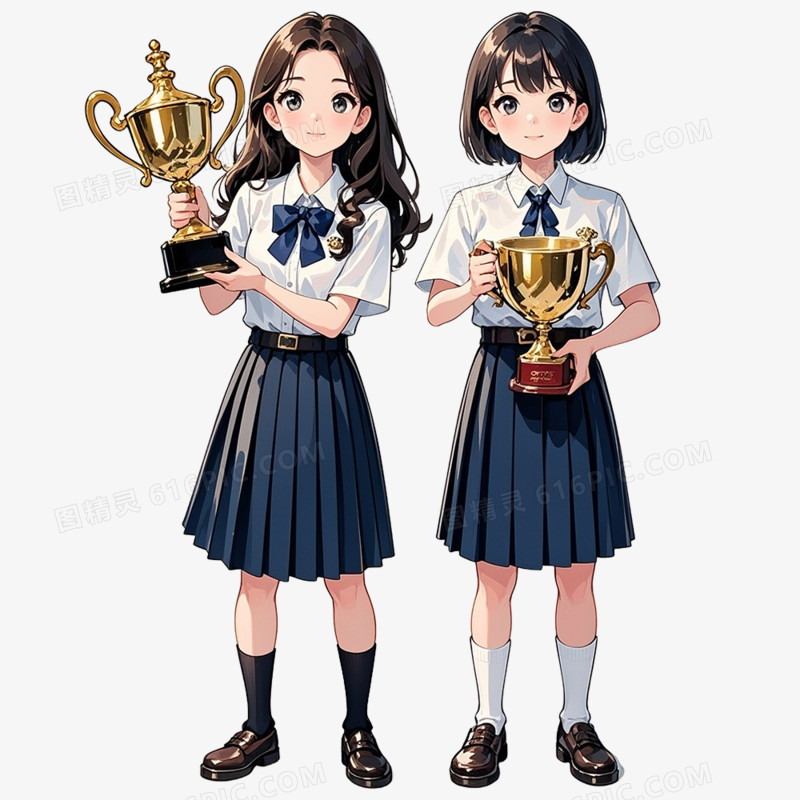 手绘插画人物领奖免抠元素