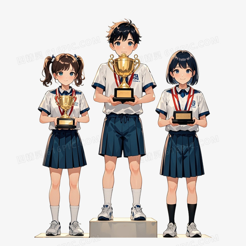 手绘插画人物领奖免抠元素