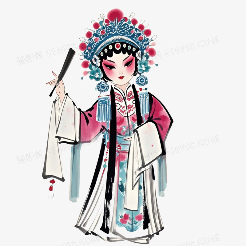 中国水墨风插画京剧经典角色免抠元素
