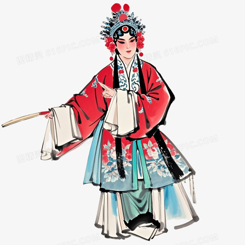 中国水墨风插画京剧经典角色免抠元素