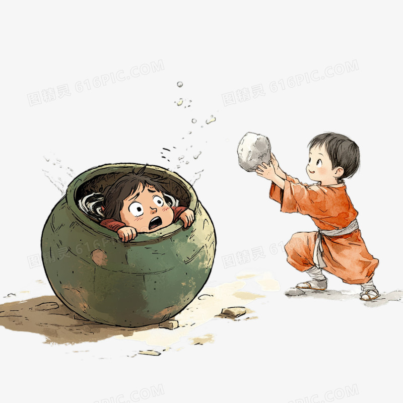 司马光砸缸插画免抠元素